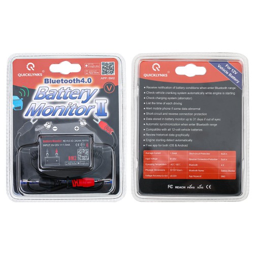 [Ship Form US] QUICKLYNKS Bluetooth Wireless Battery Monitor BM2 BM3 4.0 Battery Tester 12V Automotive Battery Load Tester