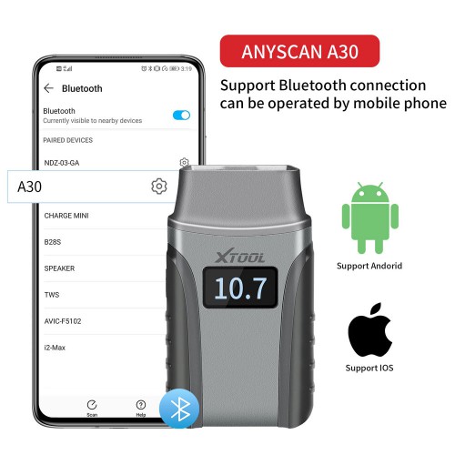 XTOOL Anyscan A30 All System Car OBDII Code Reader EPB Oil Reset Scanner Same Function as Autel MD802 Update Online