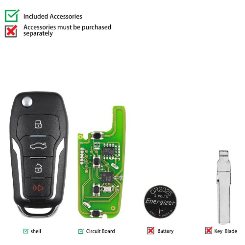 Xhorse XKFO01EN X013 Series Universal Remote Key Fob 4 Button Ford Type (English Version) 5 Pcs/Lot