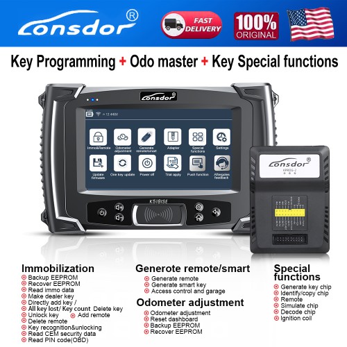 LONSDOR K518ISE Key Programmer Plus Lonsdor LKE Smart Key Emulator 5 in1 Supports Toyota Lexus Smart Key All keys Lost by OBD