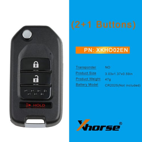 Xhorse XKHO02EN Wire Remote Key Honda Flip 2+1 Buttons English Version 5pcs/lot