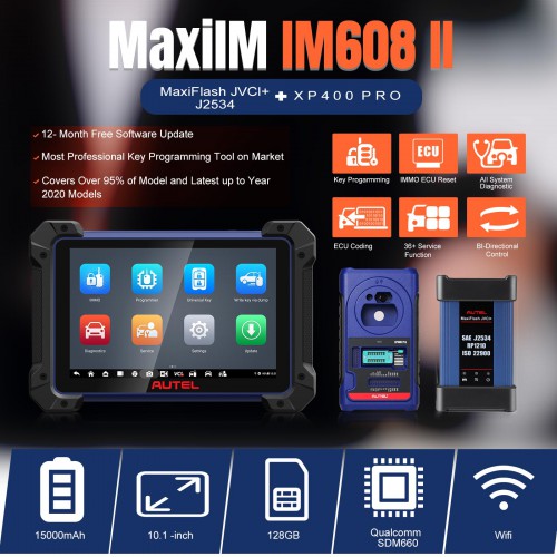 Autel MaxiIM IM608S II All-In-One Key Programming Tool with 2 Free OTOFIX Watches, Top IMMO Functions, Advanced ECU Coding, No IP Limitatio