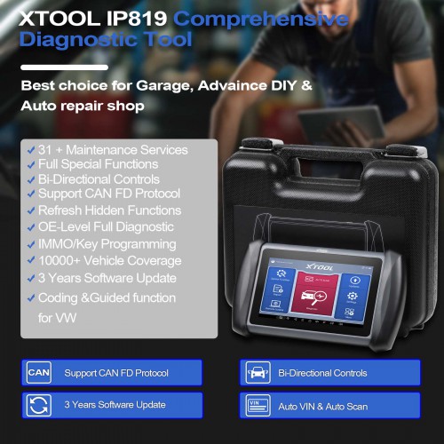 XTOOL InPlus IP819 Automotive Diagnostic Scanner ECU Coding Active Test OBD2 Full Systems Diagnoses With 31+ Service Functions