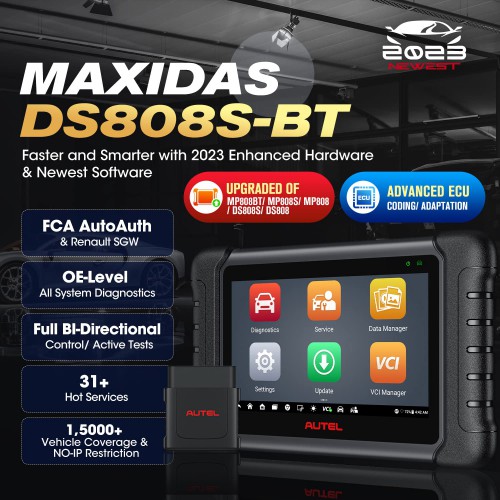 2023 AUTEL MaxiDAS DS808S-BT PRO Full System Scanner with Android 11 Operating System Support ADVANCED ECU Coding/ Adaptation