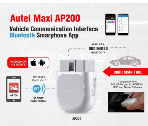 Autel AP200 OBD2 Scanner Code Reader with Full Systems Diagnoses Support Bluetooth