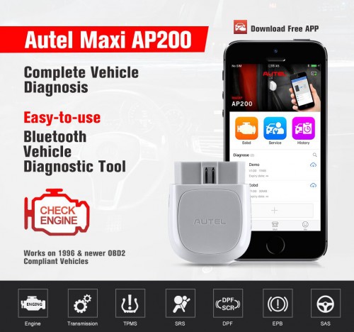 Autel AP200 OBD2 Scanner Code Reader with Full Systems Diagnoses Support Bluetooth