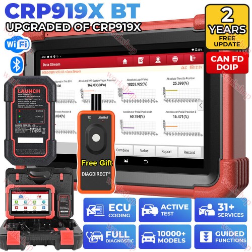 LAUNCH X431 CRP919X BT Car Bidirectional Full System Diagnostic FCA AutoAuth access Online CU Coding 31 Reset Service