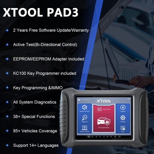 XTOOL X100 PAD 3 Key Fob Programming Tool with KC100 Key Chip Programmer EEPROM Adapter Support 38+ Services Bi-Directional Control ECU Coding