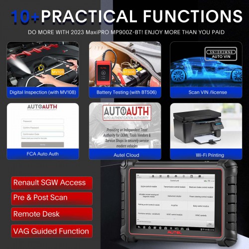 2023 Autel MaxiPro MP900Z-BT (MP900BT) Diagnostic Scanner Support Pre&Post Scan and Battery Testing Functions