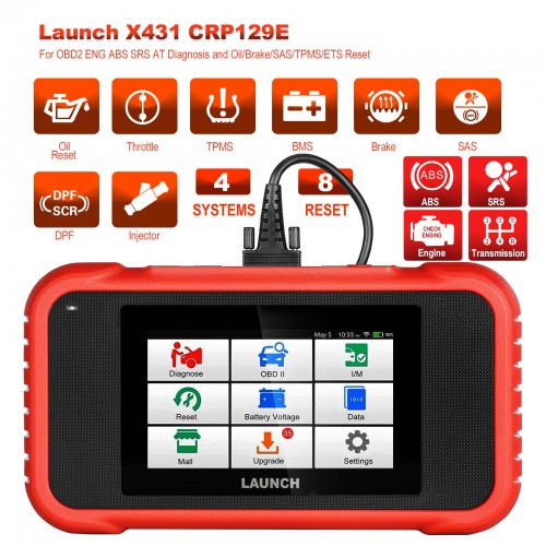 Launch X431 CRP129E 4 System OBD2 Scanner ABS/SRS/TCM/Engine Code Reade Support Injector Coding, Auto Vin And 8 Reset Service