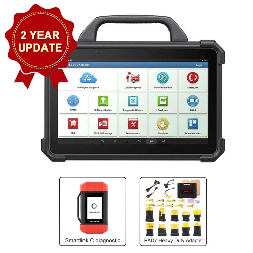 Launch X-431 PAD VII PAD 7 Elite All in one Full System Scanner With Heavy Duty Truck Software License Renew Card and Adapters