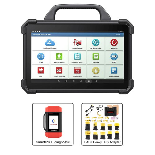 Launch X-431 PAD VII PAD 7 Elite All in one Full System Scanner With Heavy Duty Truck Software License Renew Card and Adapters