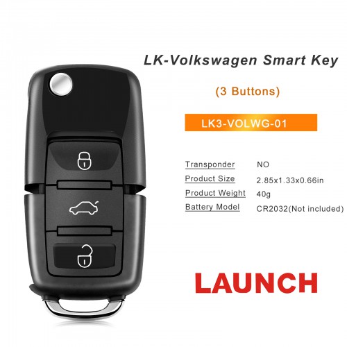 Launch LK-Volkswagen LK3-VOLWG-01 Smart Key (Folding 3-Button-Black) 5pcs