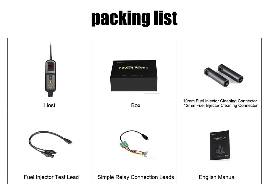 GODIAG GT102 PIRT Power Probe Packing List