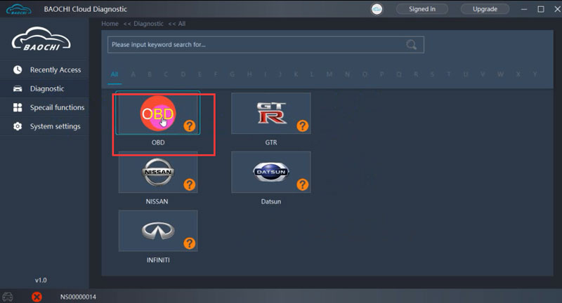 Full System diagnosis (Auto detect or Protocol Detect Nissan, Infitini, Datsun, GTR)